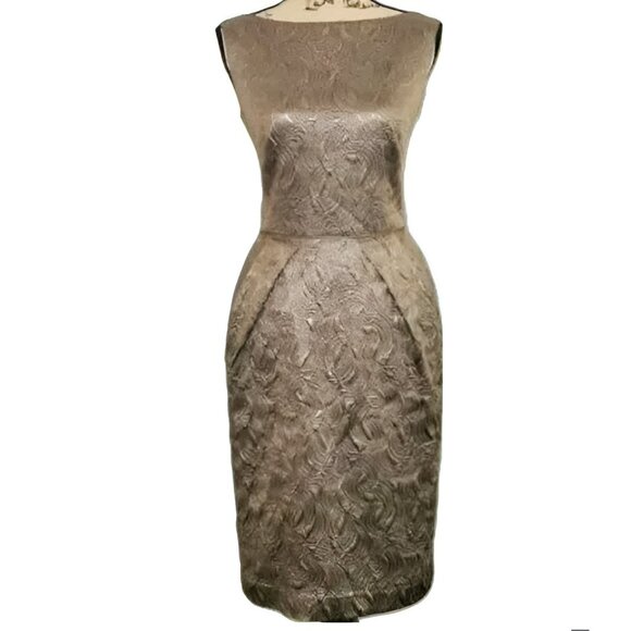 Banana Republic Taupe Gold-Bronze Metallic Fitted Sheath Cocktail Party Dress 6 - Picture 2 of 4